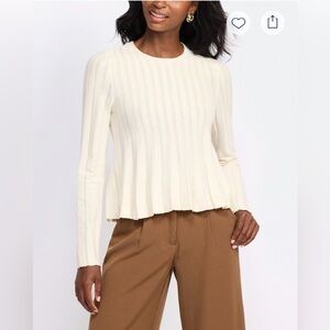 VERO MODA Lana O-Neck Pullover Cream Ribbed Peplum Sweater Size M Lightweight